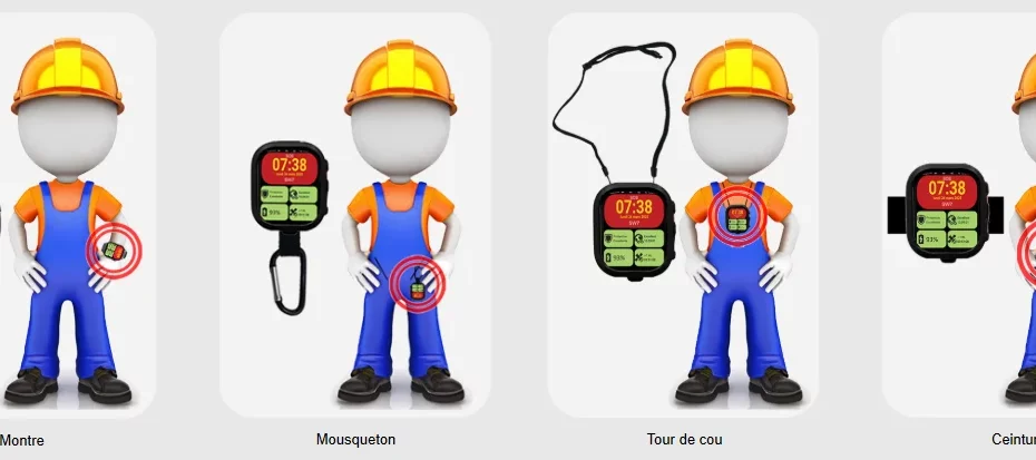 DATI SafeWatch SW7 en port montre, mousqueton, tour de cou et ceinture